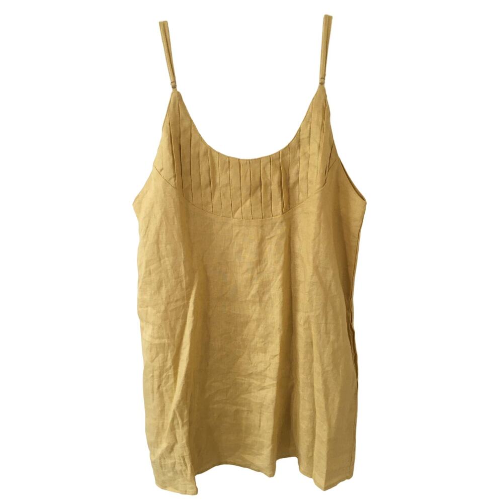 NWT Reset by Jane Large Corn Silk Yellow 100% Flax, Strappy Mini Dress W Pockets